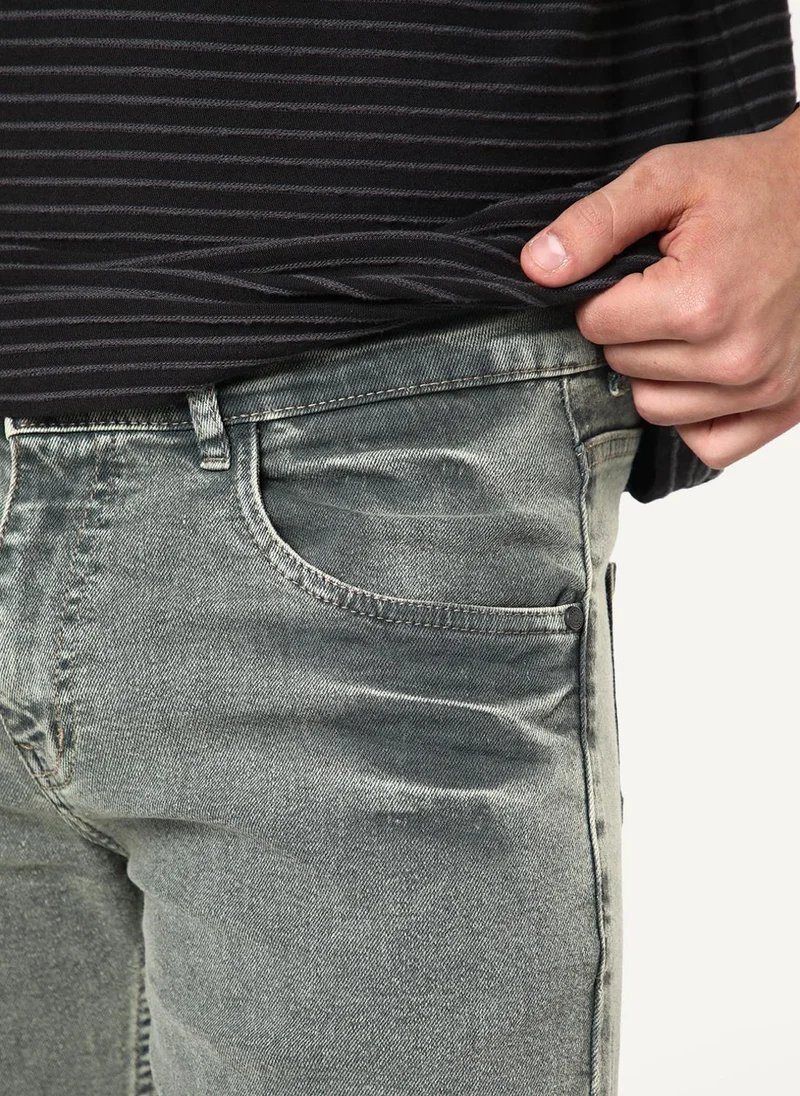 Urbano Fashion  Urbano Fashion Men's Light Grey Regular Fit Heavy Washed Denim Jeans Stretchable for Men | Best Price UAE
